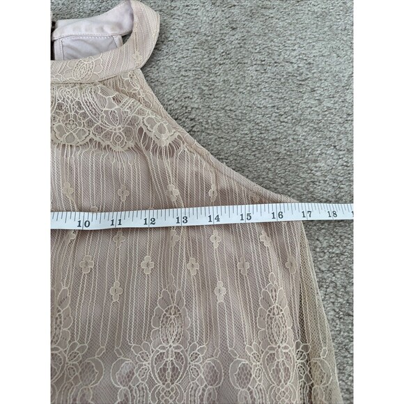 ASTR Sheath Mini Dress Womens XS Boho Fairy Ethereal Blush Pink Sheer Lace - Picture 7 of 8